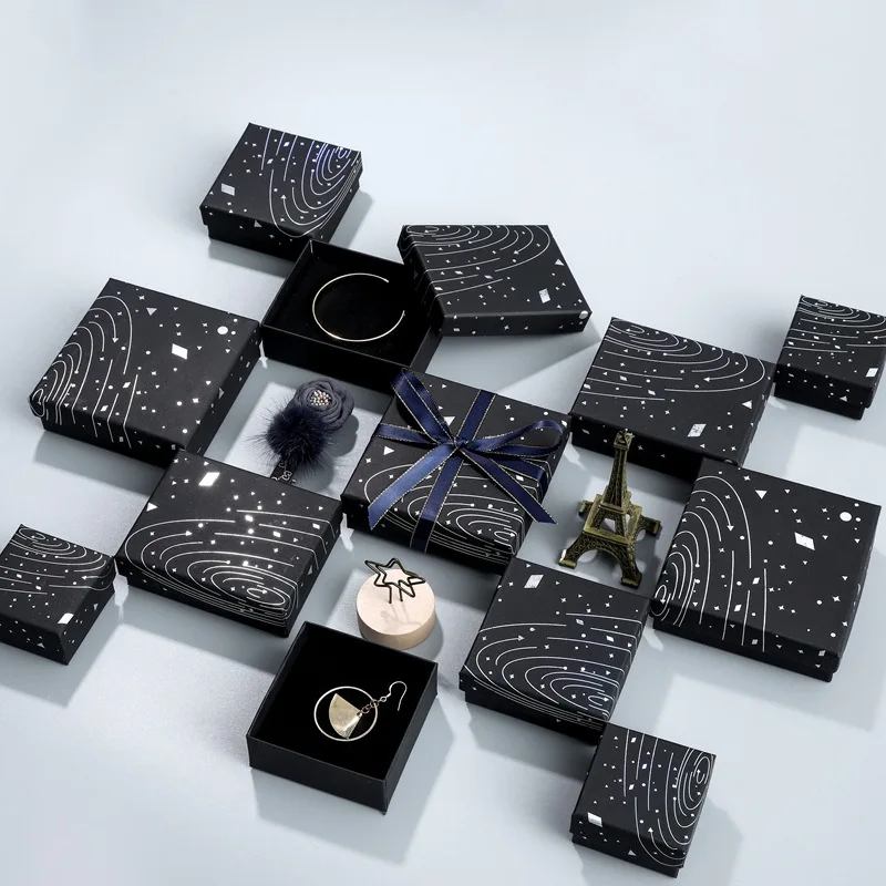 

Hot Silver Jewelry Box Earring Ring Bracelet Necklace Jewelry Packaging Box Classic Black Handbag Jewellery Box Packaging