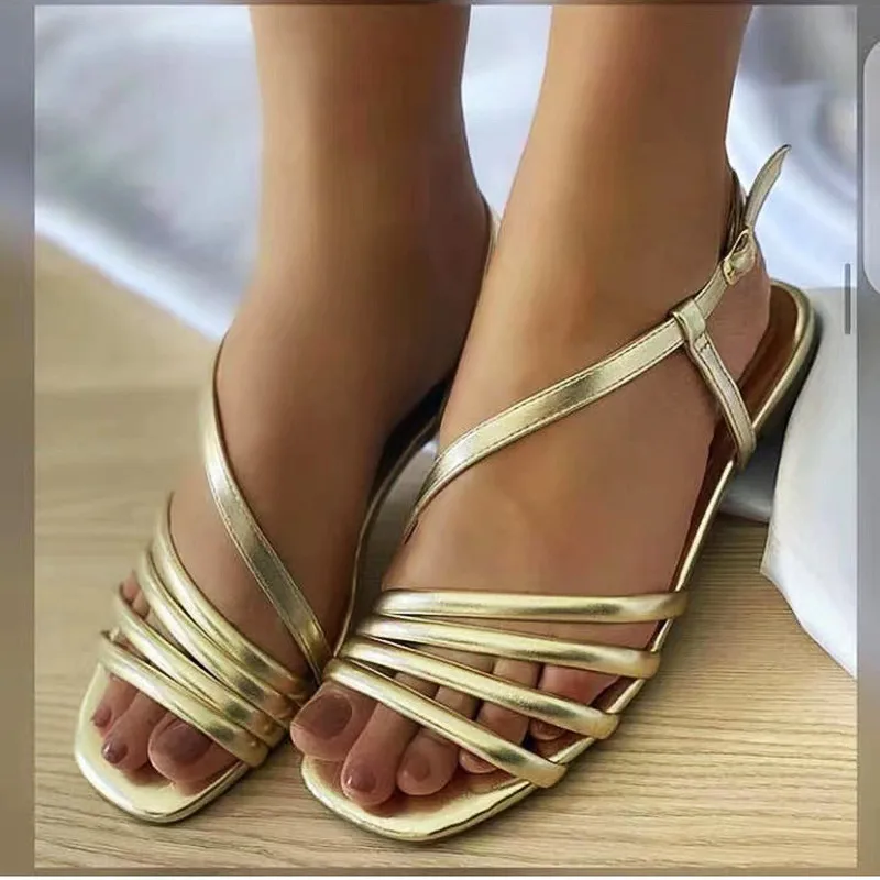 Женские сандалии на плоской подошве, повседневные пляжные сандалии с пряжкой, размер 41, J886, лето 2023