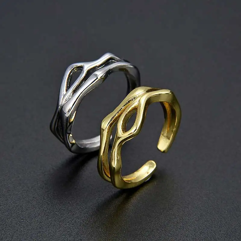 

New Women's Hypoallergenic Rings Vintage Hollow Metal Geometric Ring Simple Unique Design Fashion Adjustable Jewelry