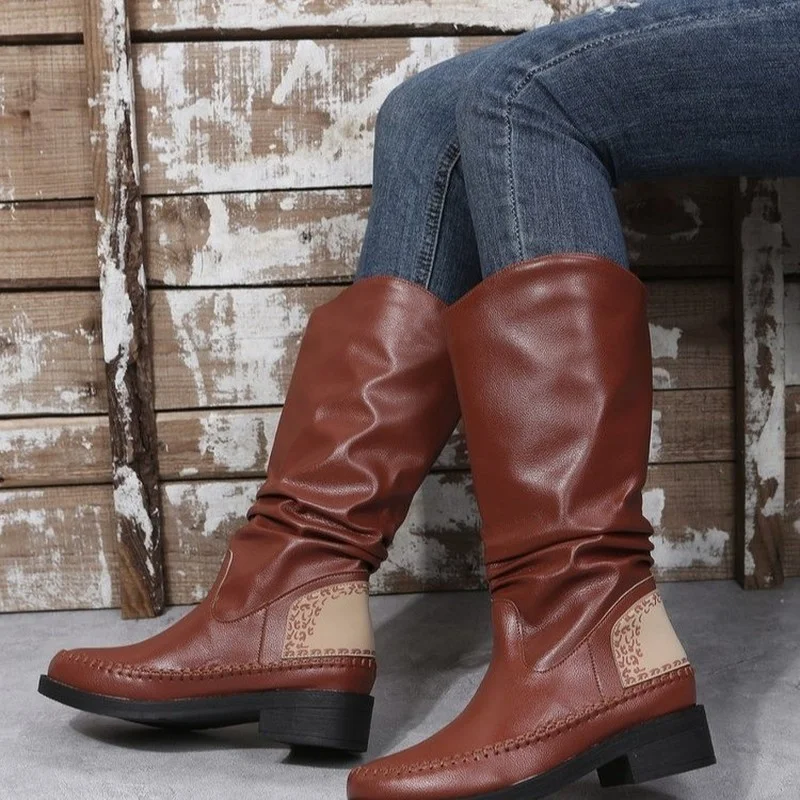 

Длинные женские сапоги Pmwrun до колена в стиле ретро, Прошитые сапоги из мягкого полиуретана, Новинка осени 2022, высокие сапоги, сапоги на толст...