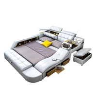 kingqueen size tech smart bed ultimate camas multifunctional tatami massage beds genuine leather upholstered bed with audio