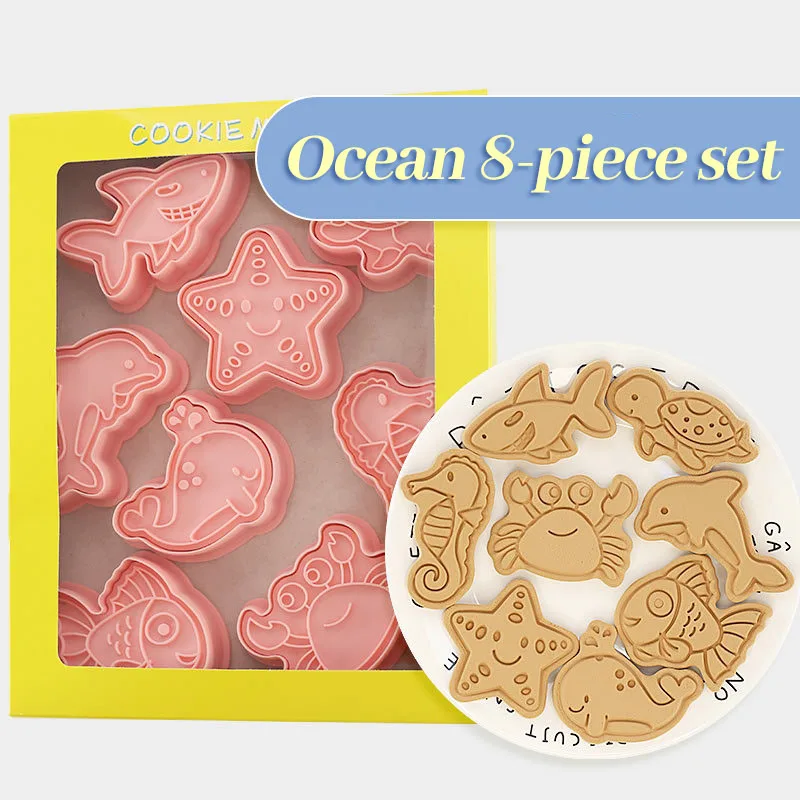 

8Pcs/set Ocean Animal 3D Cartoon Cookie Mold Cookie Cutter Stamps DIY Fondant Plunger Cake Tools Kitchen Baking Accessories