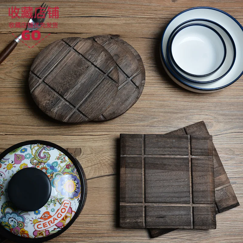 

2PCS Wooden heat insulation mat, creative round cup mat, paulownia heat resistant and water absorbing pot mat