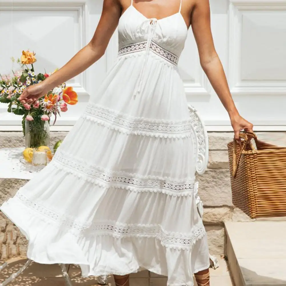 

Premium Casual Dress Pullover Tie Belt Decor Long Dress Large Hem Sling Dress