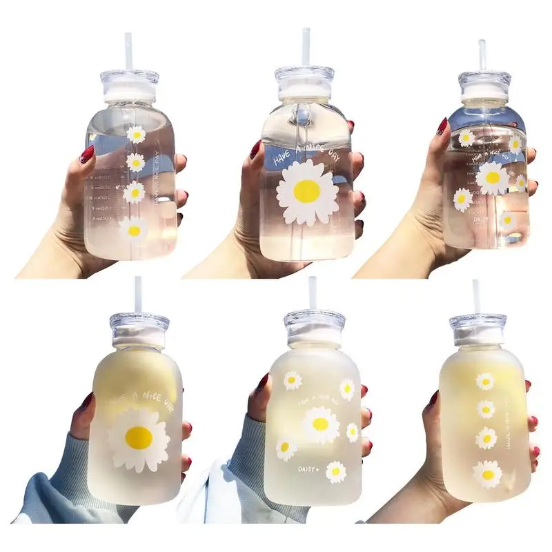 

Water Cup Glass Water Bottles With Straw Drinking Bottles With Scale Drinkware Leakproof Cups For Juice Water Drinks Beverages