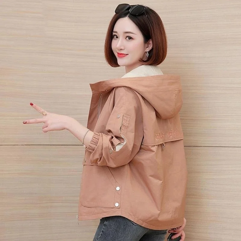 

2023 New Autumn Women's Jackets Long Sleeve Causal Windbreaker Female Hooded Basic Coats Loose Outerwear