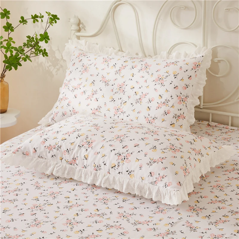 

2pcs floral dobby print cotton body pillow case Flower bedroom lace design pillowcase princess bedding ruffle pillow cover
