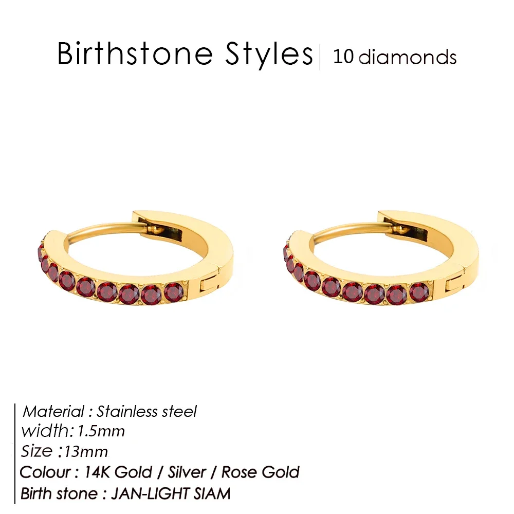Серьги-кольца унисекс из нержавеющей стали с камнем по месяцу рождения