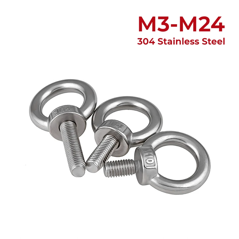 

M3 M4 M5 M6 M8-M24 304 Stainless Steel Eye Bolt Marine Lifting Eye Screws O-ring Eyebolts Ring Loop Hole for Cable Rope Eyebolt