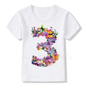 Imported Kids Flower Butterfly 1-9 Birthday Number Print T Shirt Children Birthday Boy T-shirts Boy&Girl Funn