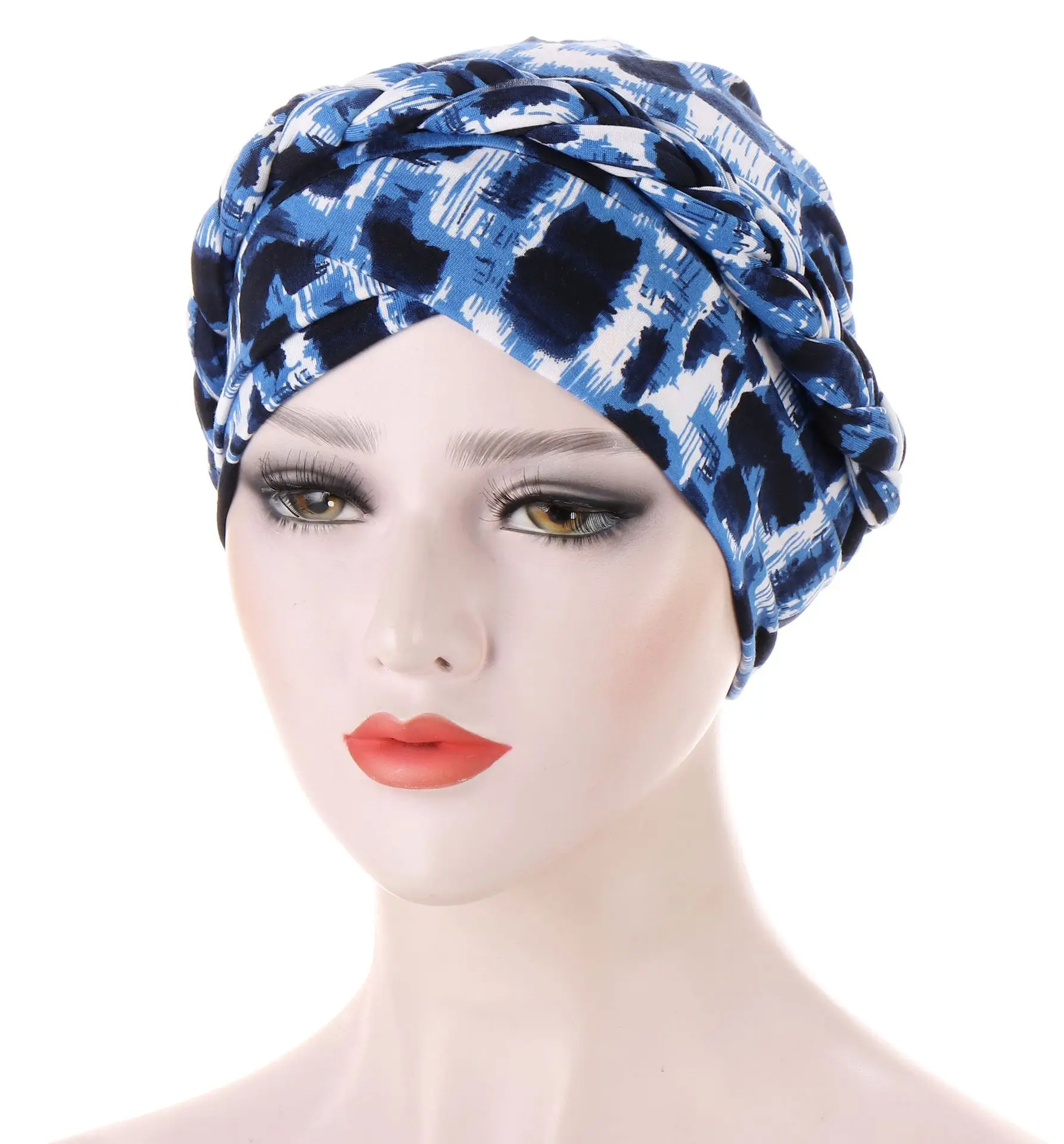 Braid Hijabs for Women Cross Forehead Floral Print Muslim Woman Turban for Party Elegant Islamic Headwrap Elastic Hijab Bonnets