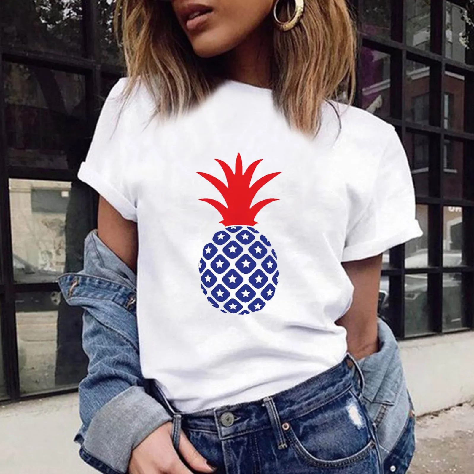 

Womens American Flag Short Sleeve T-shirts Summer All Matched Streetwear Daily 2022 Casual Stars And Stripes Patrio Tops