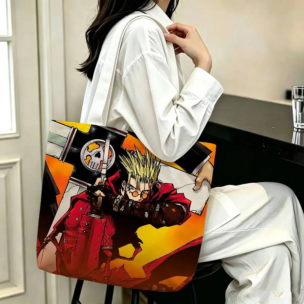 Фото Сумка-шоппер из холщовой ткани с принтом T-Trigun-N Vash the Stampede, сумка через плечо, городская сумка для мам, сумка для покупок №2