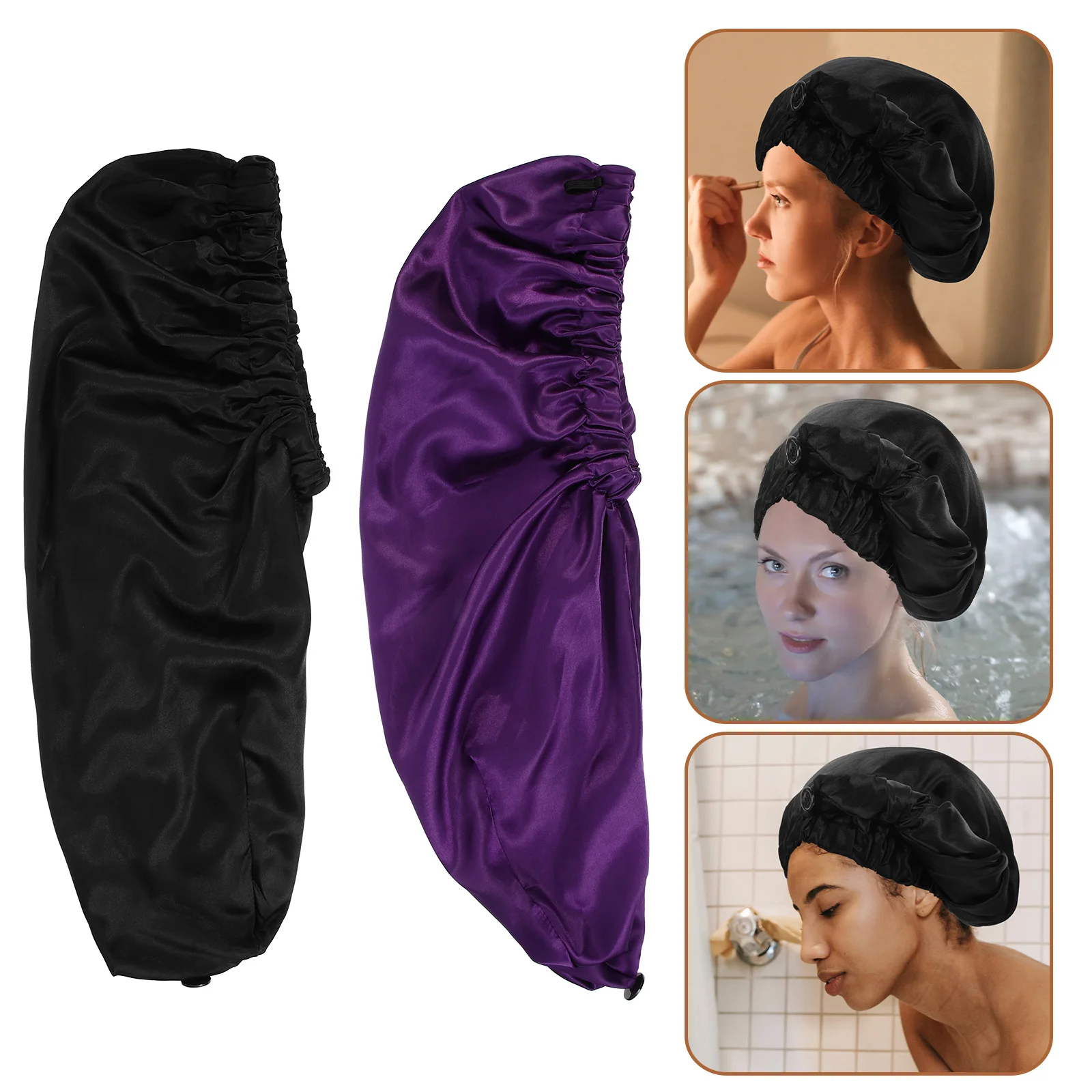 

2Pcs Household Sleep Hats Satin Sleeping Hats Simple Style Bonnets for