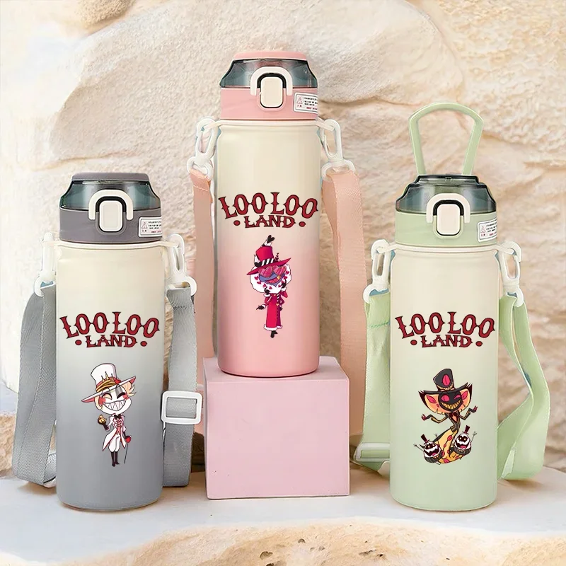600ML Hazbin Hotel Cartoon Stainless Steel Insulated Cup Portable Drinking Water Bottle Outdoor Sports Leak Proof