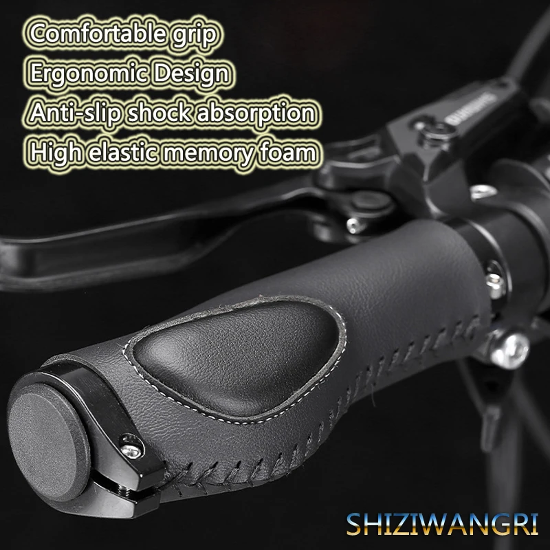 

Bicycle Leather Grip Road Bike Parts Ergonomic Equipment Mountain Bike Leather Handlebar Cover Aluminum Bicycle Grip