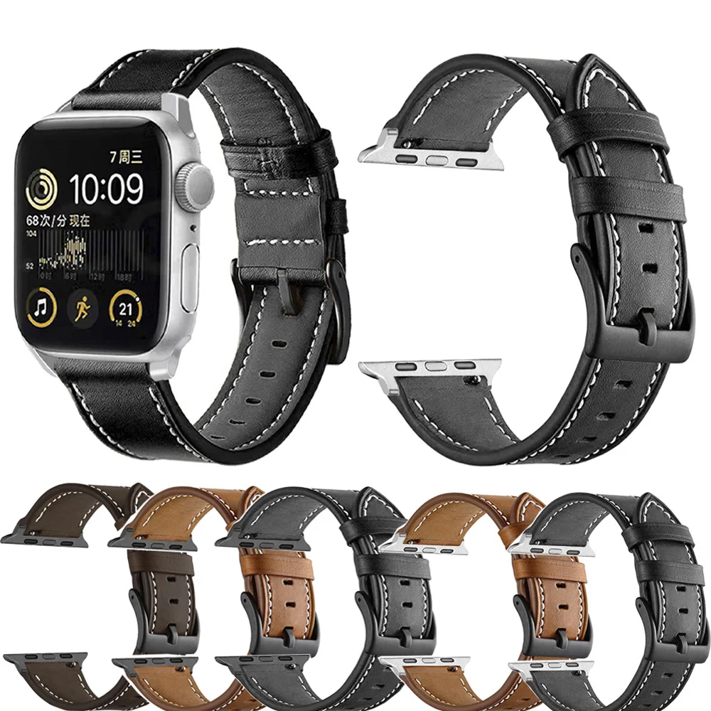 Correa De Leather Para Apple Watch Series 3 4 5 6 SE 7 8 9 IWatch 38 мм 40 41 42 44 45 49