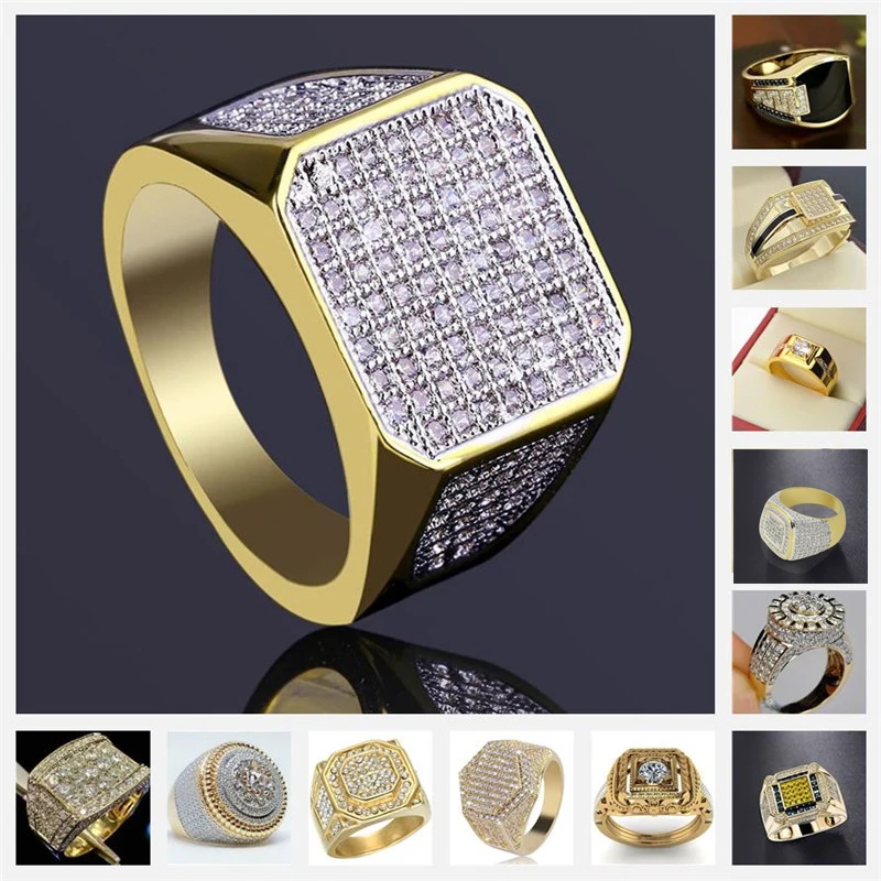 

10 Styles Fashion Crystal Zircon Ring For Men Business Style Engagement Wedding Party Rings Jewelry Accessories Size 6-13