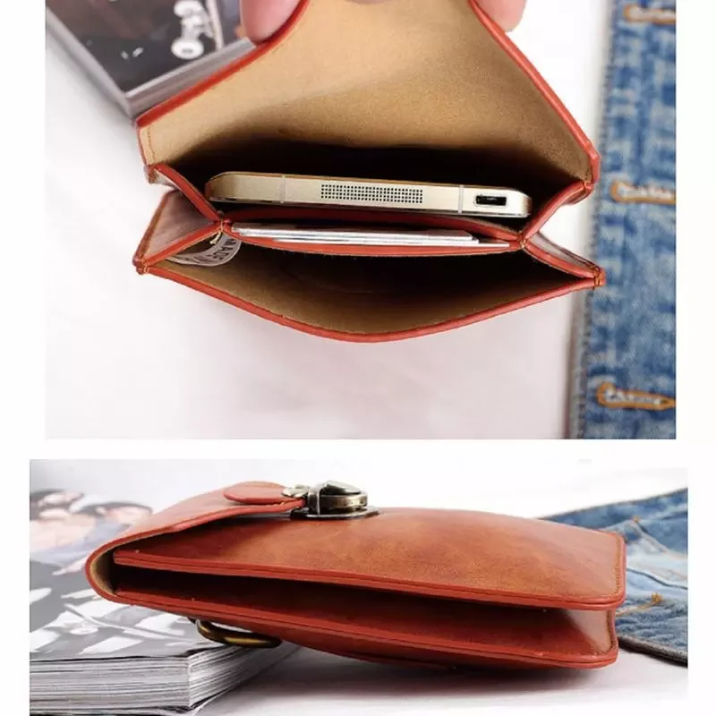 

PU Leather Waist Pack for Men Waist Buckle Bag Phone Case Mini Saddlebag Men Wallet For Under 6 inch Smartphones