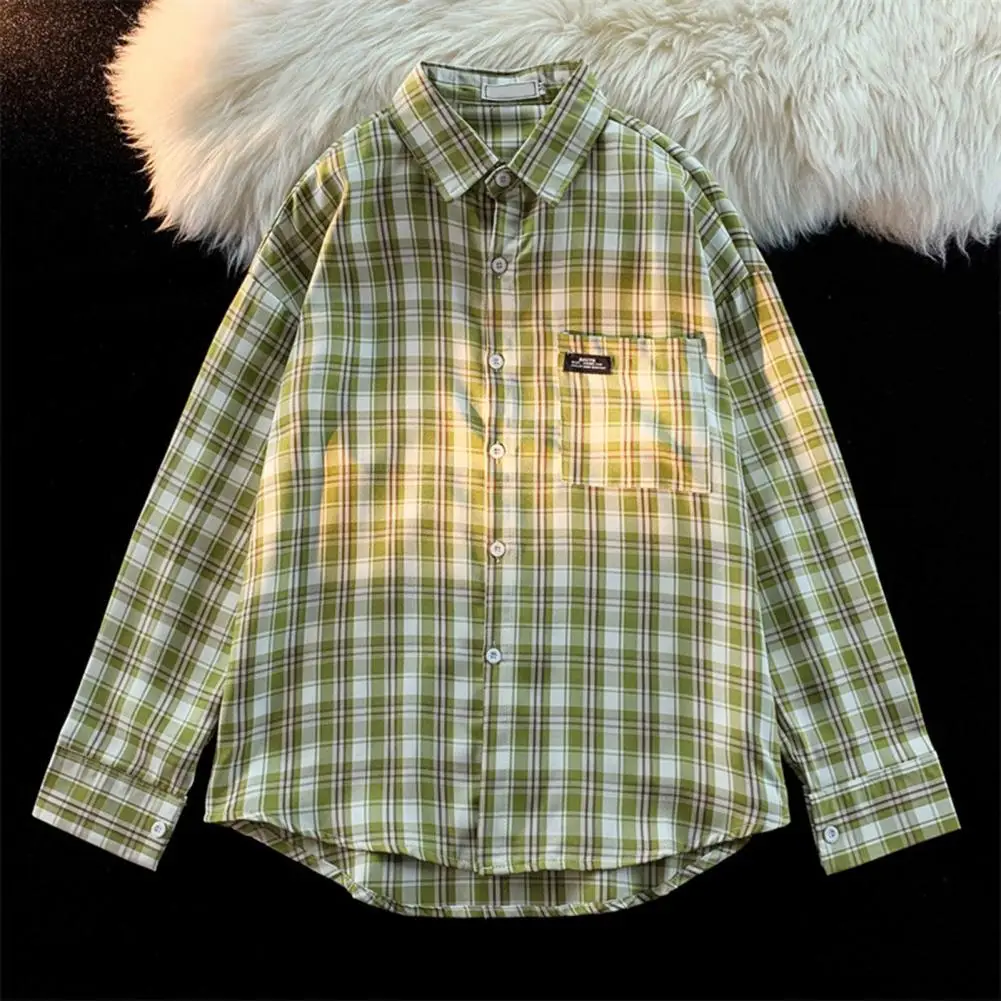 

Men Shirt Single Breasted Windproof Workwear Spring Autumn Men Plaid Print Shirt Jacket Shirt Coat for Outdoor