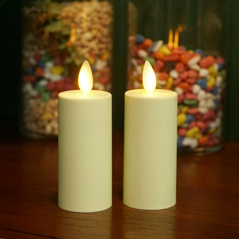 

2Pcs Luminara Flameless Moving Flame Lamp Votive LED Candles With Timer Ivory Unscented 1.75 X 3 Inch
