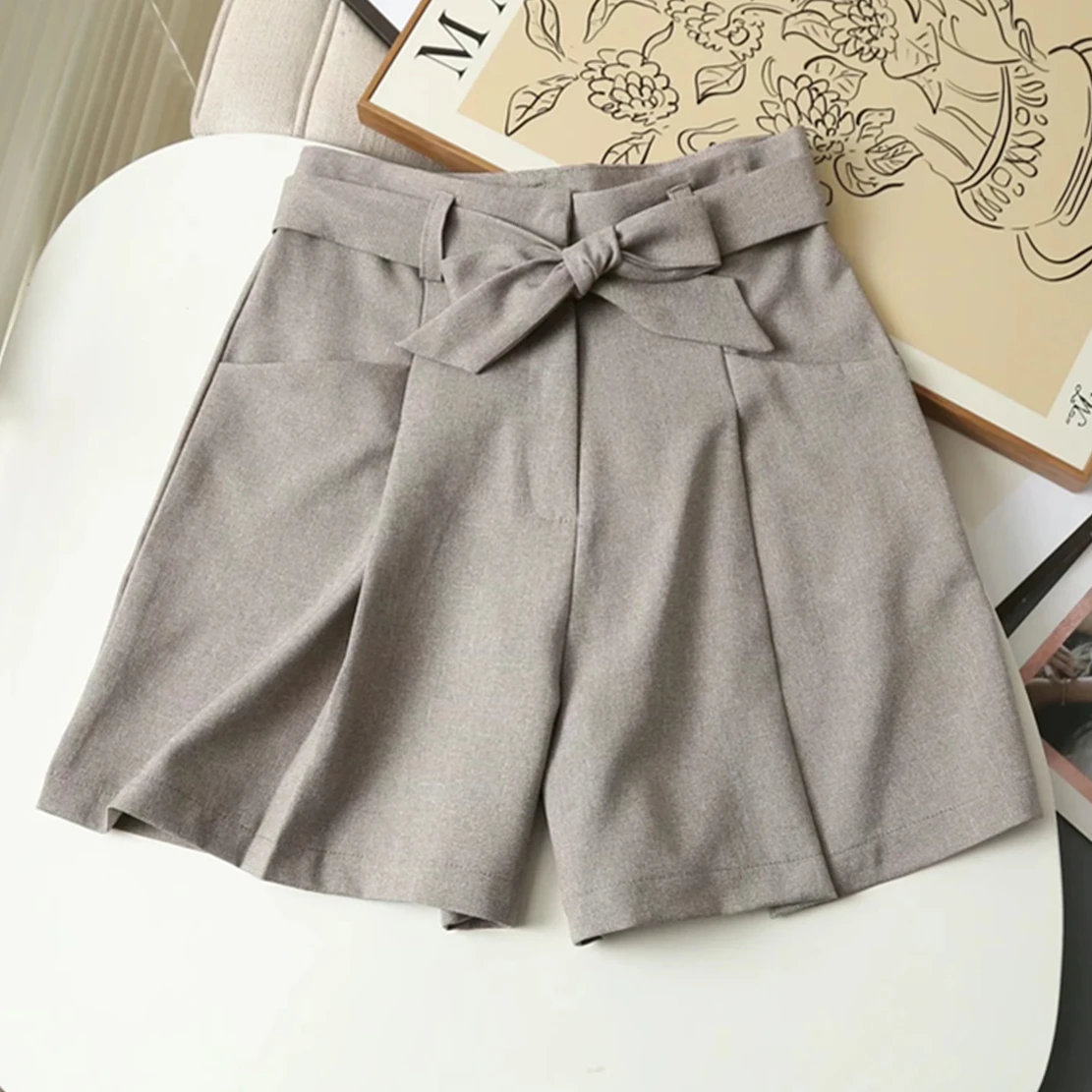 Withered 2023 England Style Fashion Simple Sashes High Waist Loose Linen Shorts Casual Bermuda Women