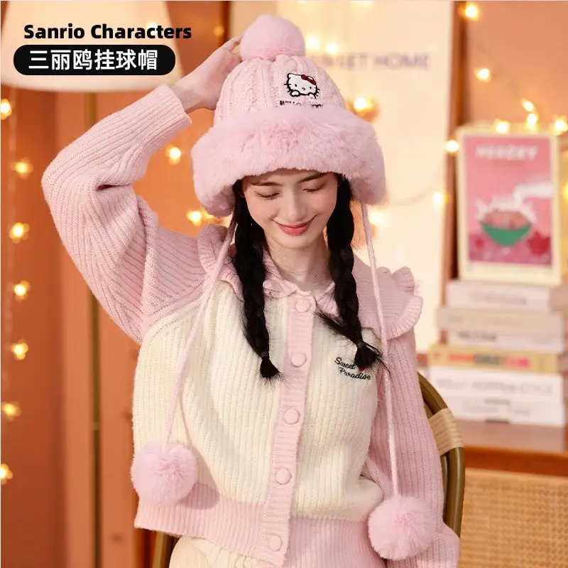 

Hello Kitty New Cinnamoroll Kuromi My melody Pochacco Winter Cute Girly Heart Plush Embroidered Hat Female Cartoon Fashion Hat