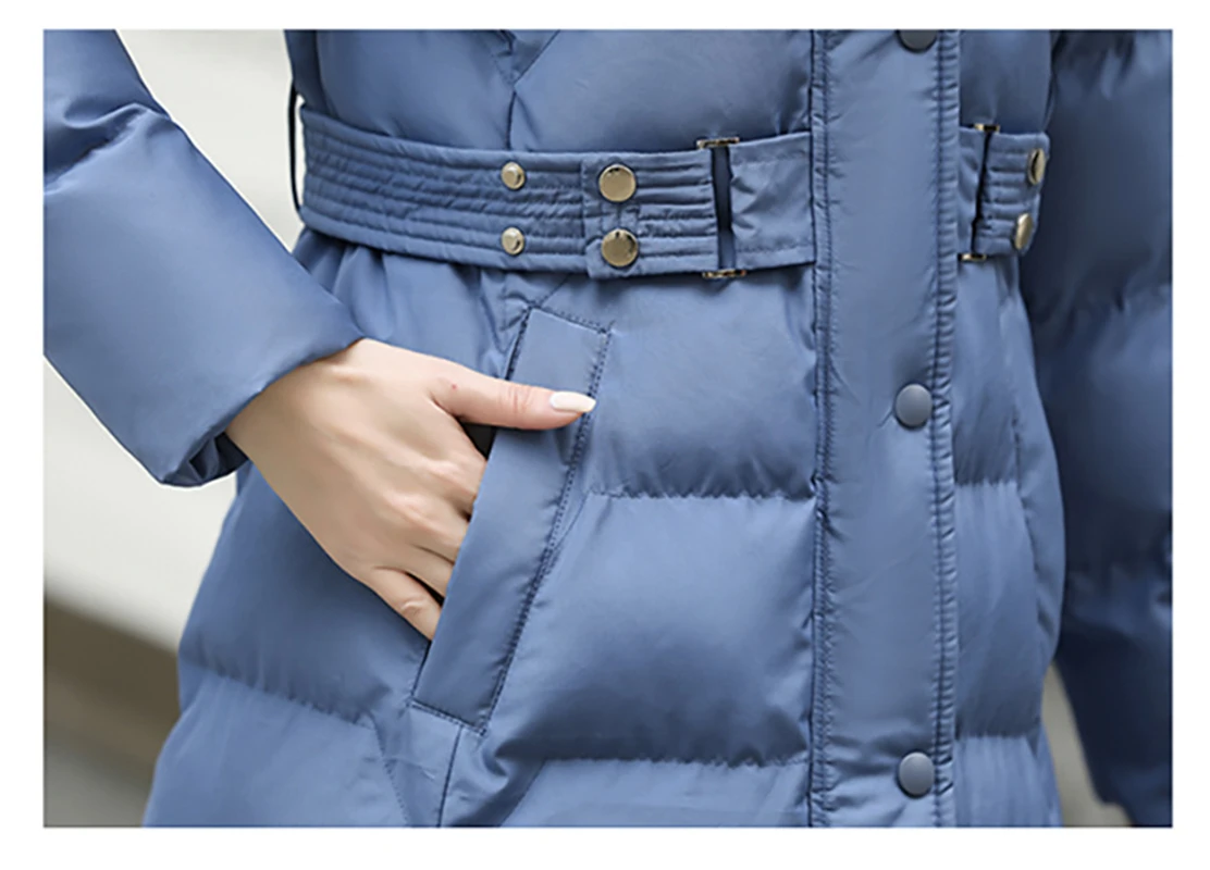 2023 Winter New Women Fashion Hooded Black Blue Red Down Cotton Coats High Quality Solid Loose Long Female Padded Clothes Tops