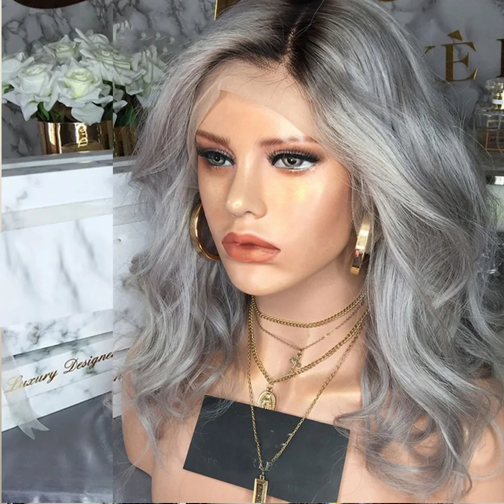 

Парик из цветных серых человеческих волос, парики из человеческих волос на сетке спереди, прозрачные волнистые бразильские волосы, 613 парик...