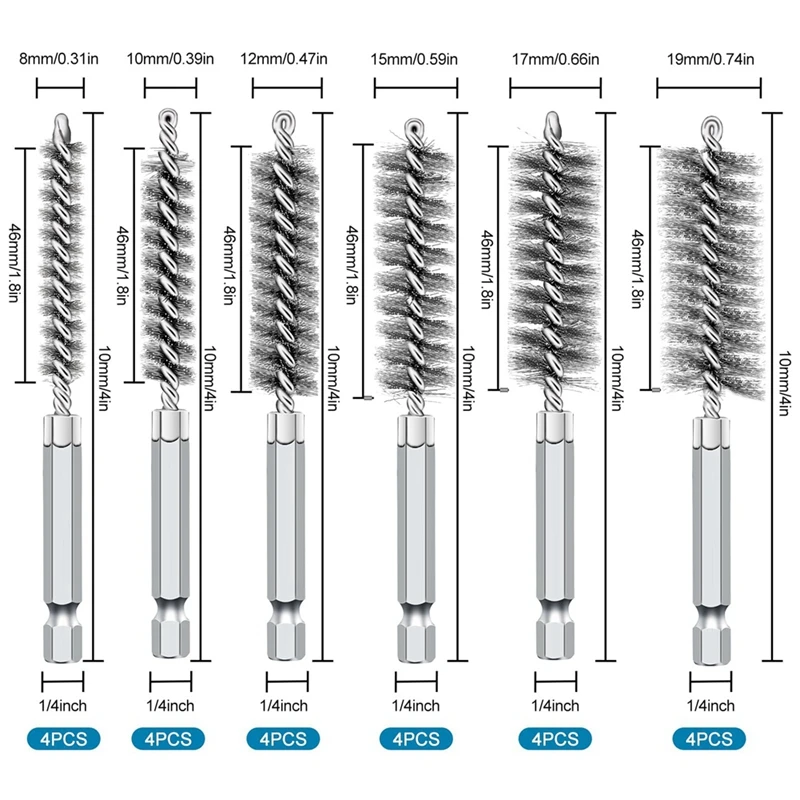 Набор щеток с проволочным отверстием для электродрели 24 шт. серебристый