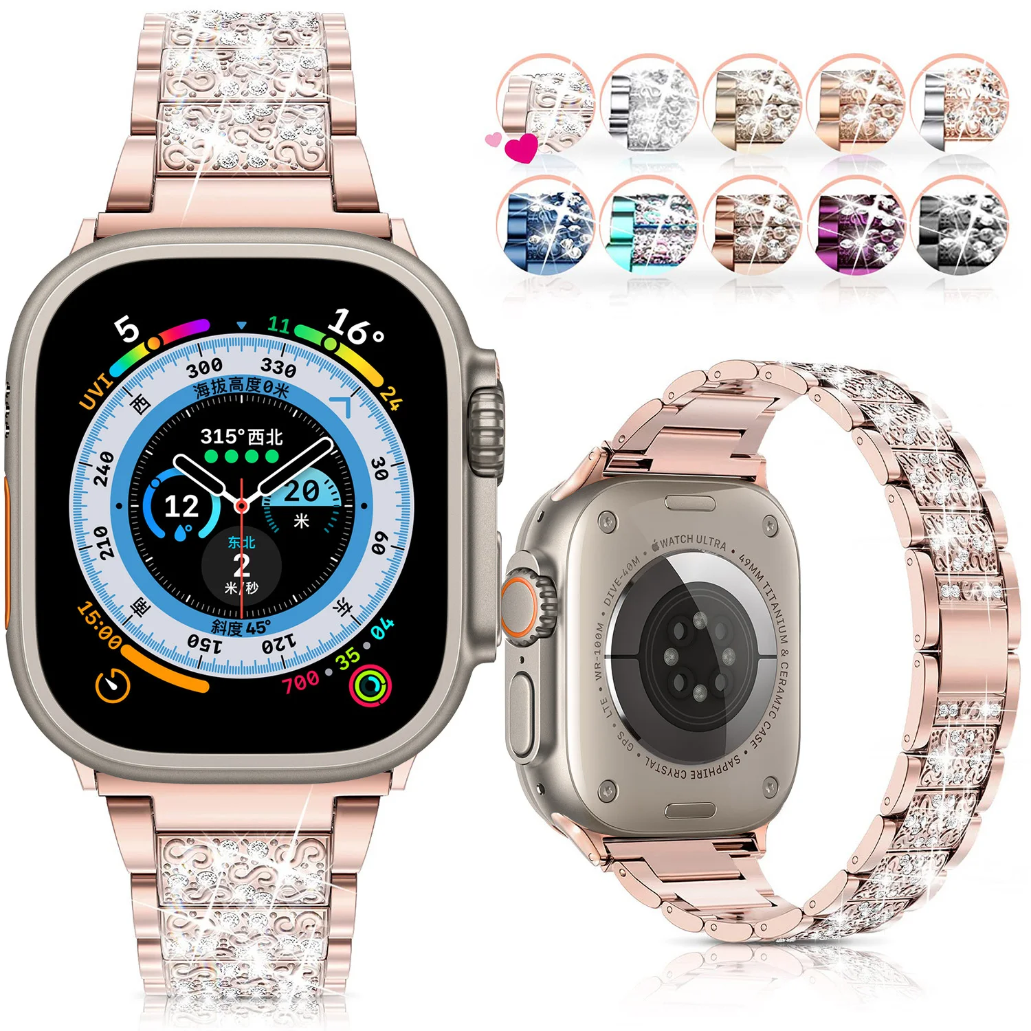 

Bling Diamond Strap Watchband For Apple Watch Ultra 49mm Band Serie 8 7 6 5 4 Se Bracelet iWatch 44mm 45mm 40mm 41mm 42mm 38mm