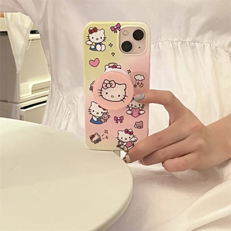 

Apple 13 Gradient Cute Hello Kitty Stand for Iphone12pro Max Phone Case Hello Kitty11/XR All-Inclusive Soft Case