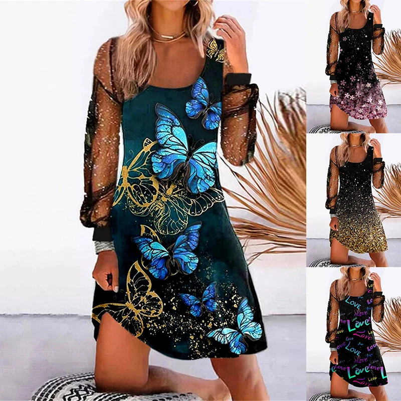 

Женское кружевное платье с принтом, повседневное элегантное Сетчатое платье с вышивкой, весна-лето 2022