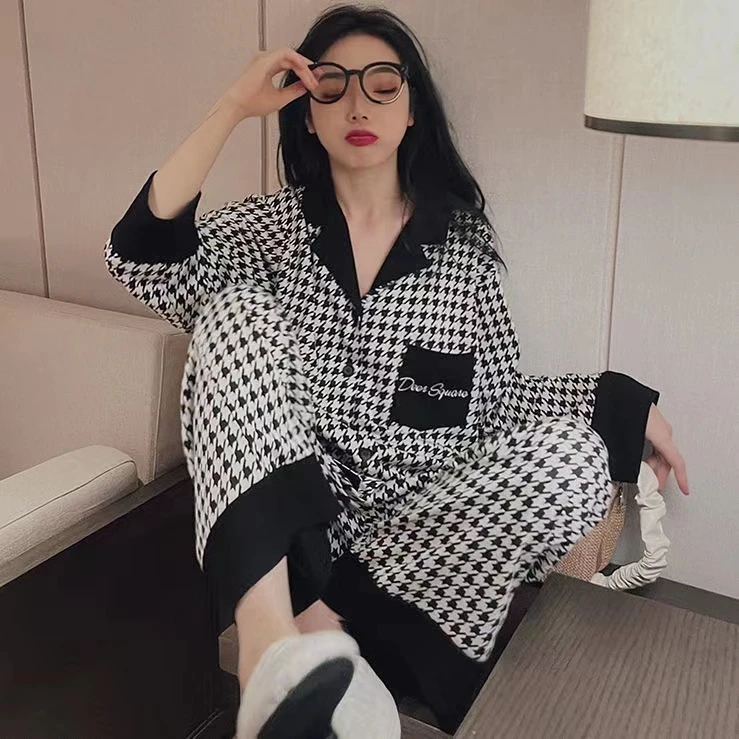 CAIYIER Winter Girls Sweet Nightwear Korean Style Dot Soft Sleepwear Long Sleeve Long Pants Women Pajamas Set Cute Lounge Wear