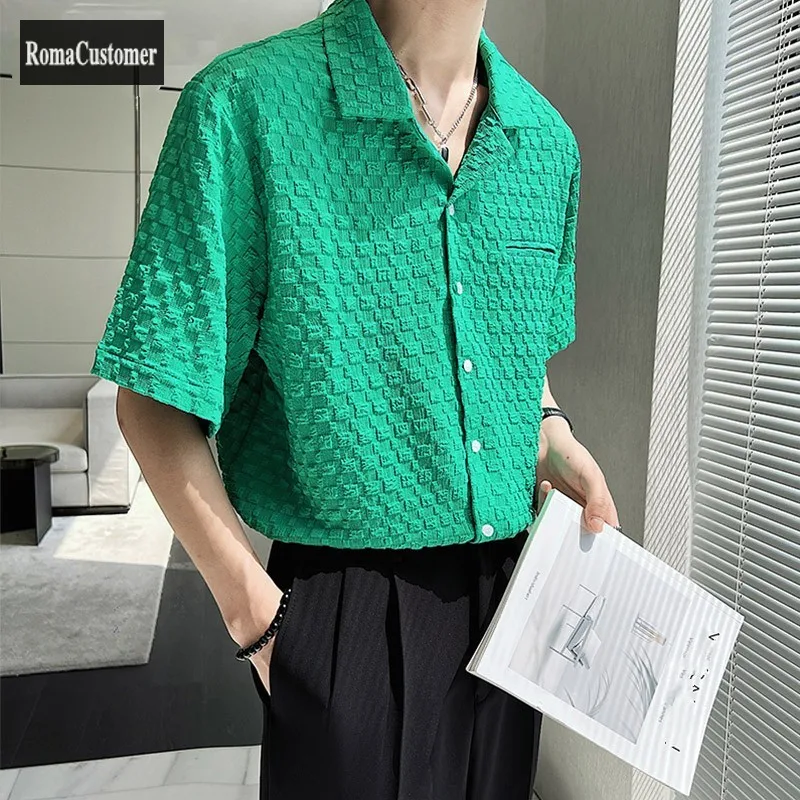 

Summer Fashion Solid Short Sleeve Casual Shirt Mens New Loose Trend Fried Street Single Breasted Wild Fashion Male T-Shirt