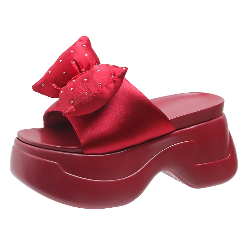 

Summer 8CM Cute Bow tie Women Slippers Thick Sole Shoes Casual Platform Beach Flip Flops Leisure Bow tie Sandals Sneakers Woman