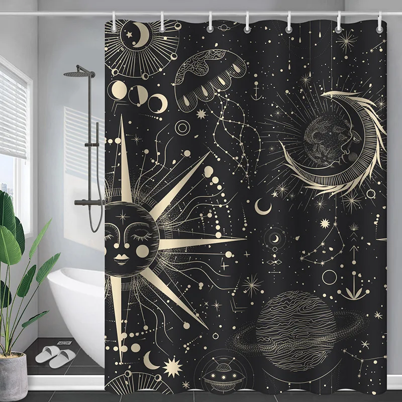 

Boho Sun and Moon Shower Curtain Liner Mandala Celestial Black and White Shower Curtain Bathroom Decor Astrology Bath Curtain