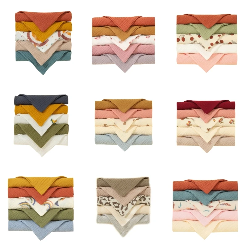 

5Pcs Cotton Feeding Bibs Toddler Face Cloth Baby Thicken Burp Cloth Nursing Bibs