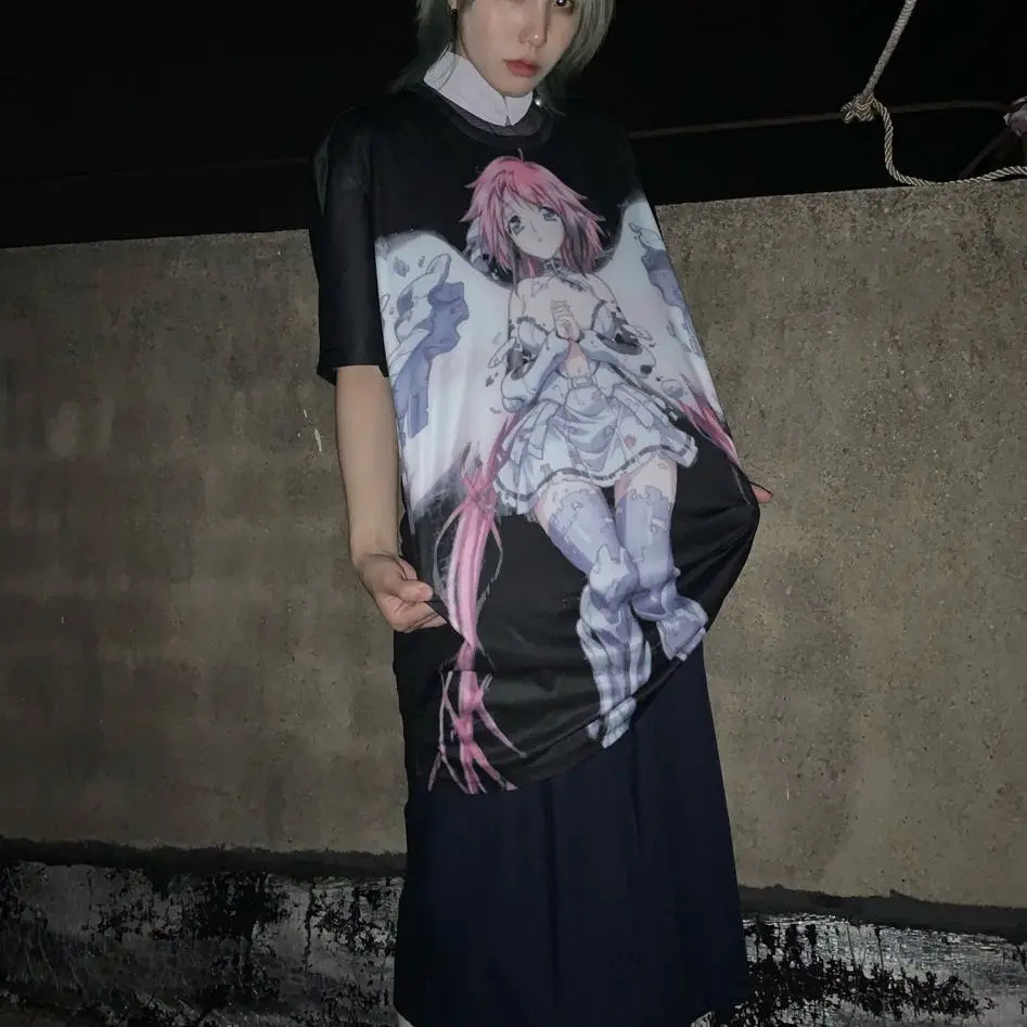 

Female Gothic Anime Printed T-Shirt Summer y2k Short Sleeve T-Shirt Streetwear Cotton Oversized T-Shirt Loose Top Women Casual