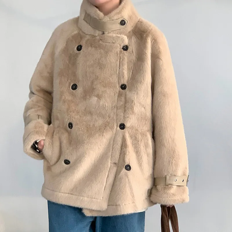 Winter Jacket Men Warm Fashion Retro Khaki Thicken Plush Jackets Mens Korean Loose Thick Short Coat Mens Oversize Clothes M-3XL