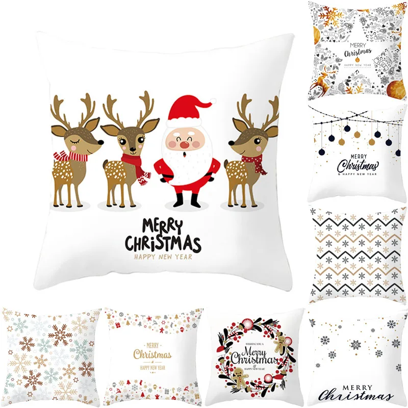 

Домашний декор, белая Рождественская наволочка, милый Рождественский чехол для подушки в виде Санта-Клауса, оленя, зимнего снежинки, 45x45 см