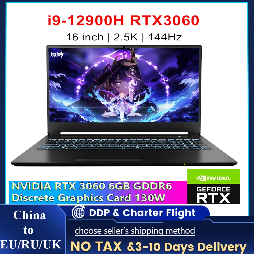

12th Gen Gaming Laptop Intel i9 12900H NVIDIA RTX 3060 6G Computer 16'' Inch 2.5K IPS Windows 11 Notebook Gamer PC WiFi6