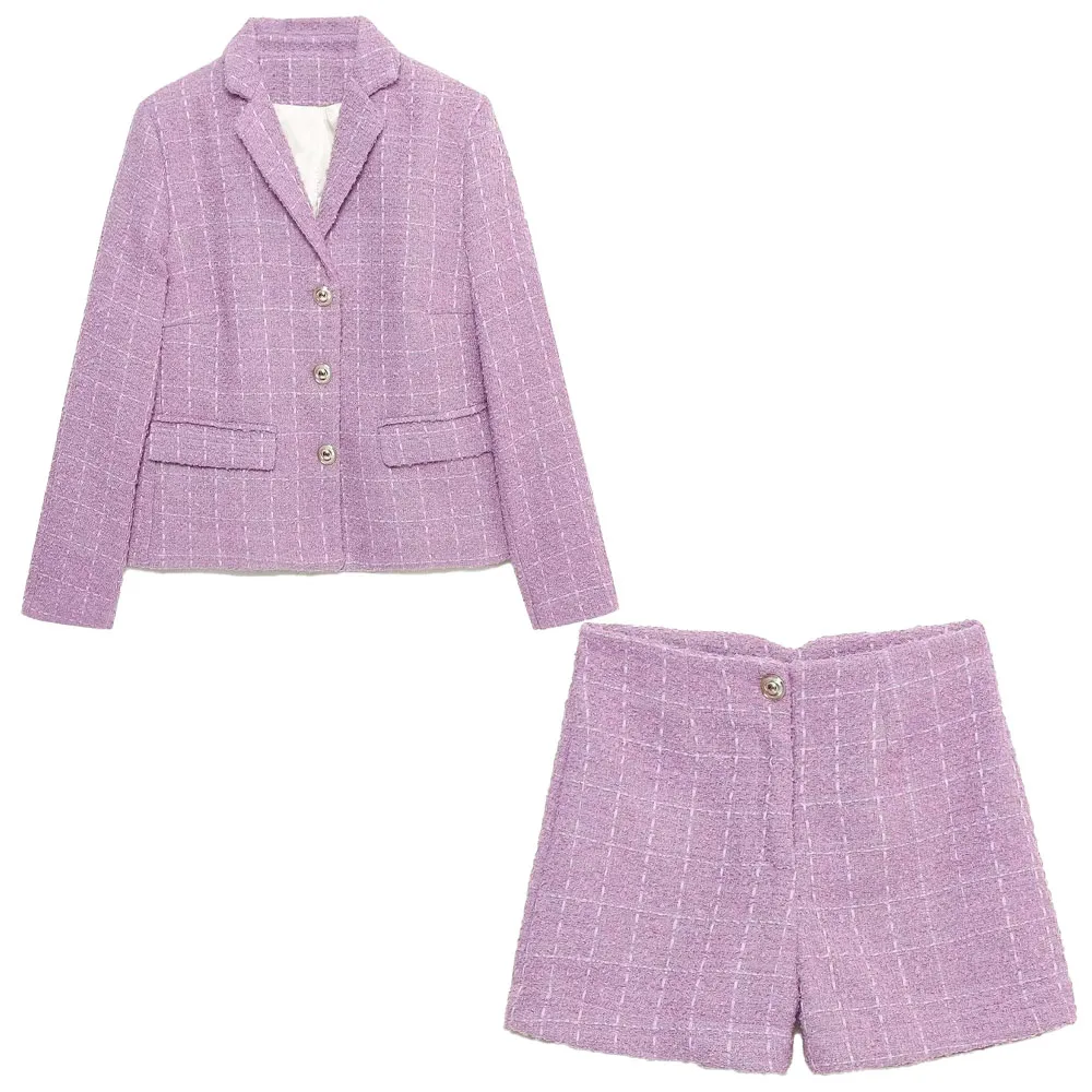 

2022 women's autumn and winter gold-breasted textured suit jacket casual shorts suit small fragrance style lady's clothing