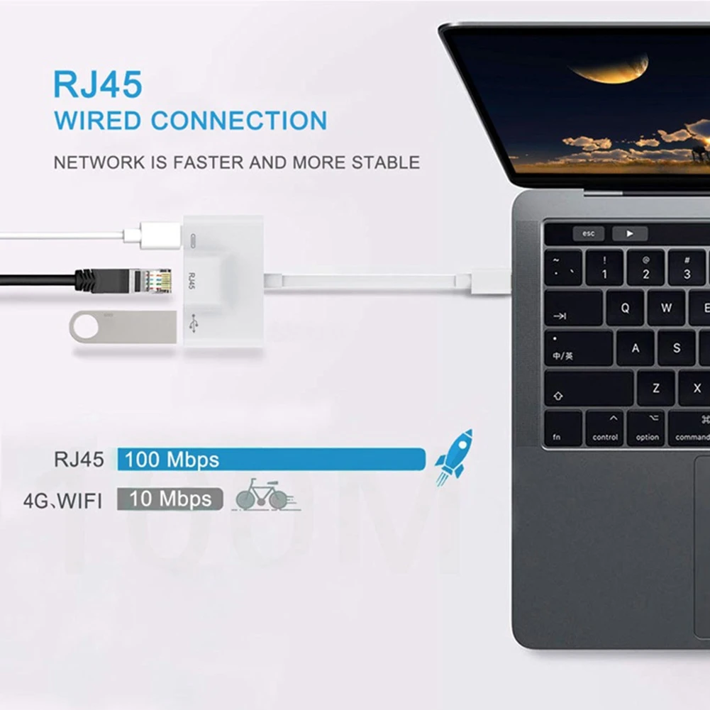 Адаптер Type-C к RJ45, Кабель-адаптер OTG, USB 100, адаптер для зарядки Ethernet, скорость сети Мбитс (art.: 3920c6e4ffcfa) - 3920c6e4ffcfa