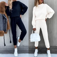 womens tracksuit autumn winter long sleeve 2 piece high collar blouse pants set thick warm tracksuit jogging suits for women