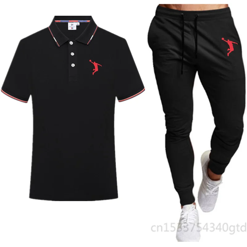 

Summer New 2022 Men's Casual Suit Polo Shirt + Pants Two Piece Business T Shirt Men Short Sleeve Brand Clothing Sports Suit 3xl