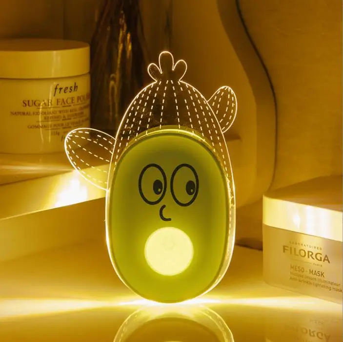 

Creative cartoon cactus acrylic induction night light nightstand lamp