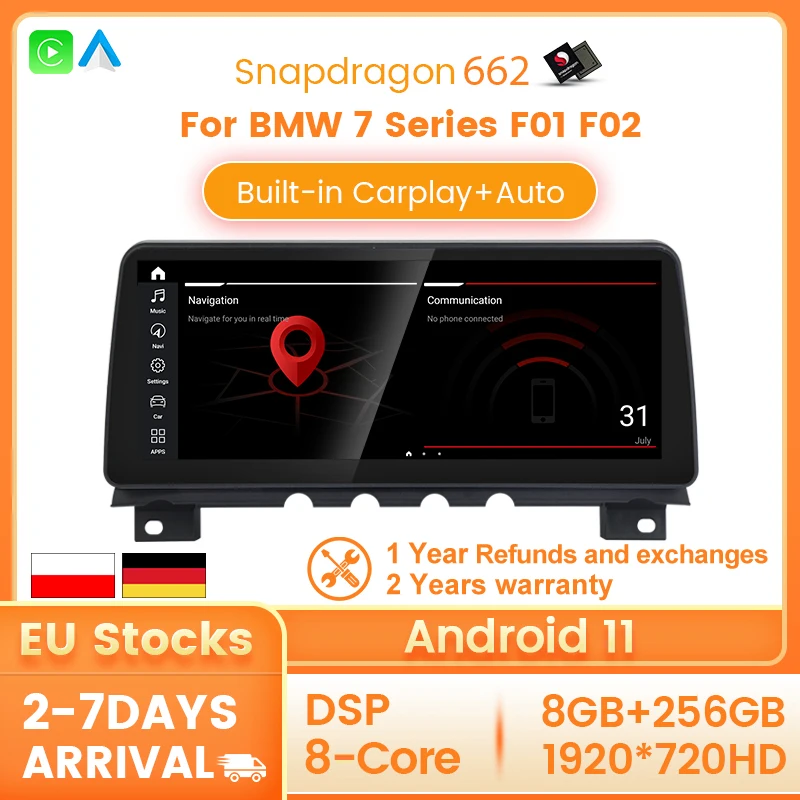 

12.3 inch Android 11 4G LTE for BMW 7 series F01/F02 CIC NBT car multimedia radio player built-in CarplayAuto steering wheel con
