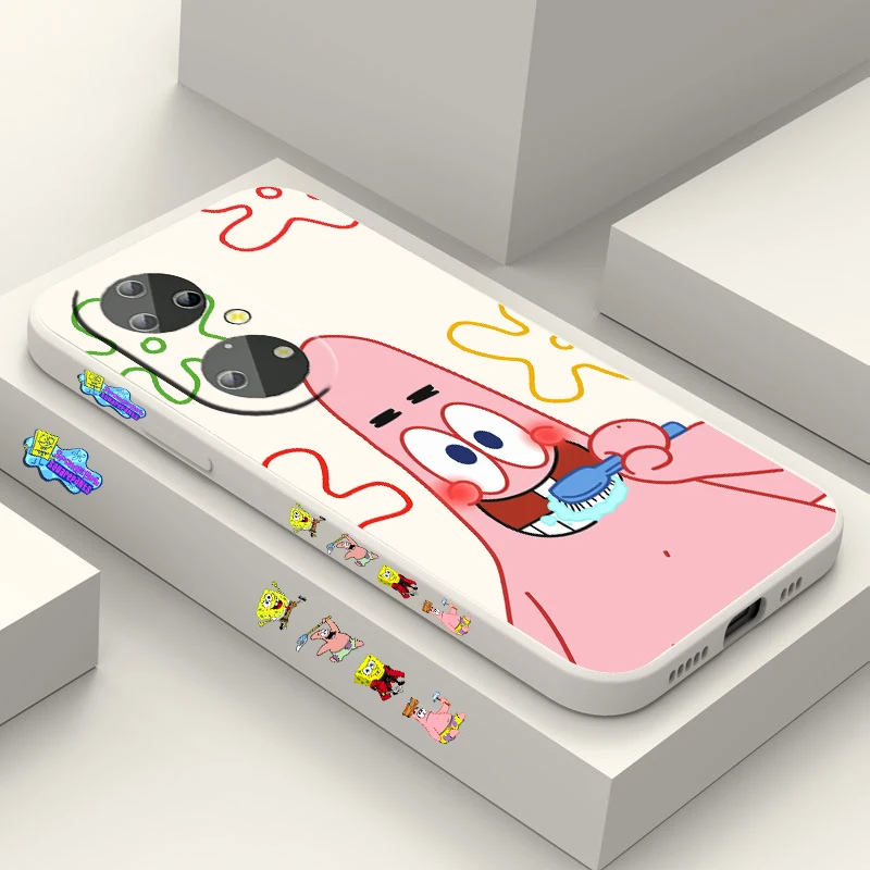 

Cute SpongeBob brush teeth For Huawei Y9S Y9A Y9 Y6 Nova Y70 9 8 P50 P40 P30 P20 Pro Lite E 5G Liquid Left Rope Phone Case