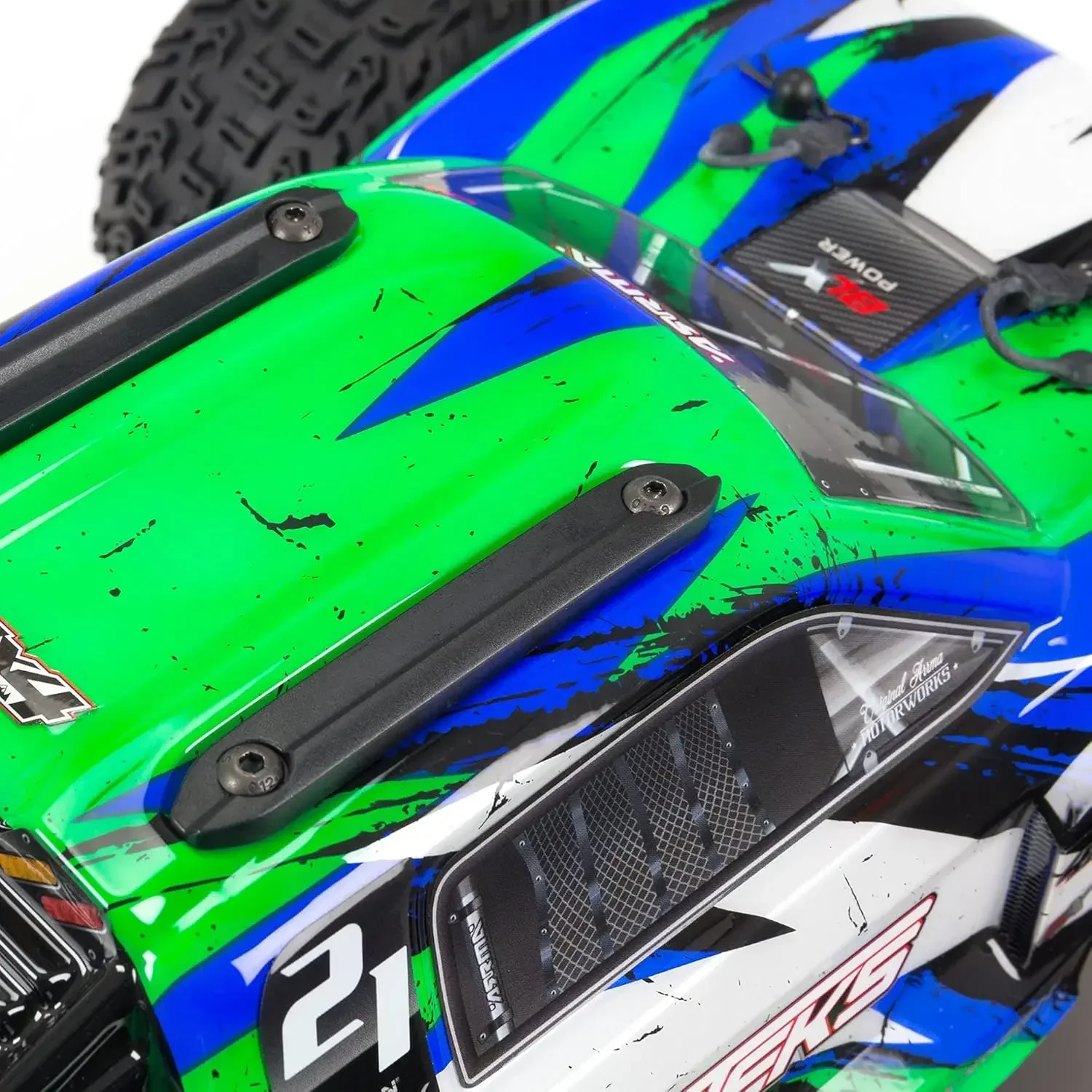 Фото Радиоуправляемый грузовик AFor ARRMA 1/10 VORTEKS 4X4 3S BLX Stadium Truck RTR (аккумуляторы и зарядное устройство в комплект не входят), зеленый, ARA4305V3T3 №3
